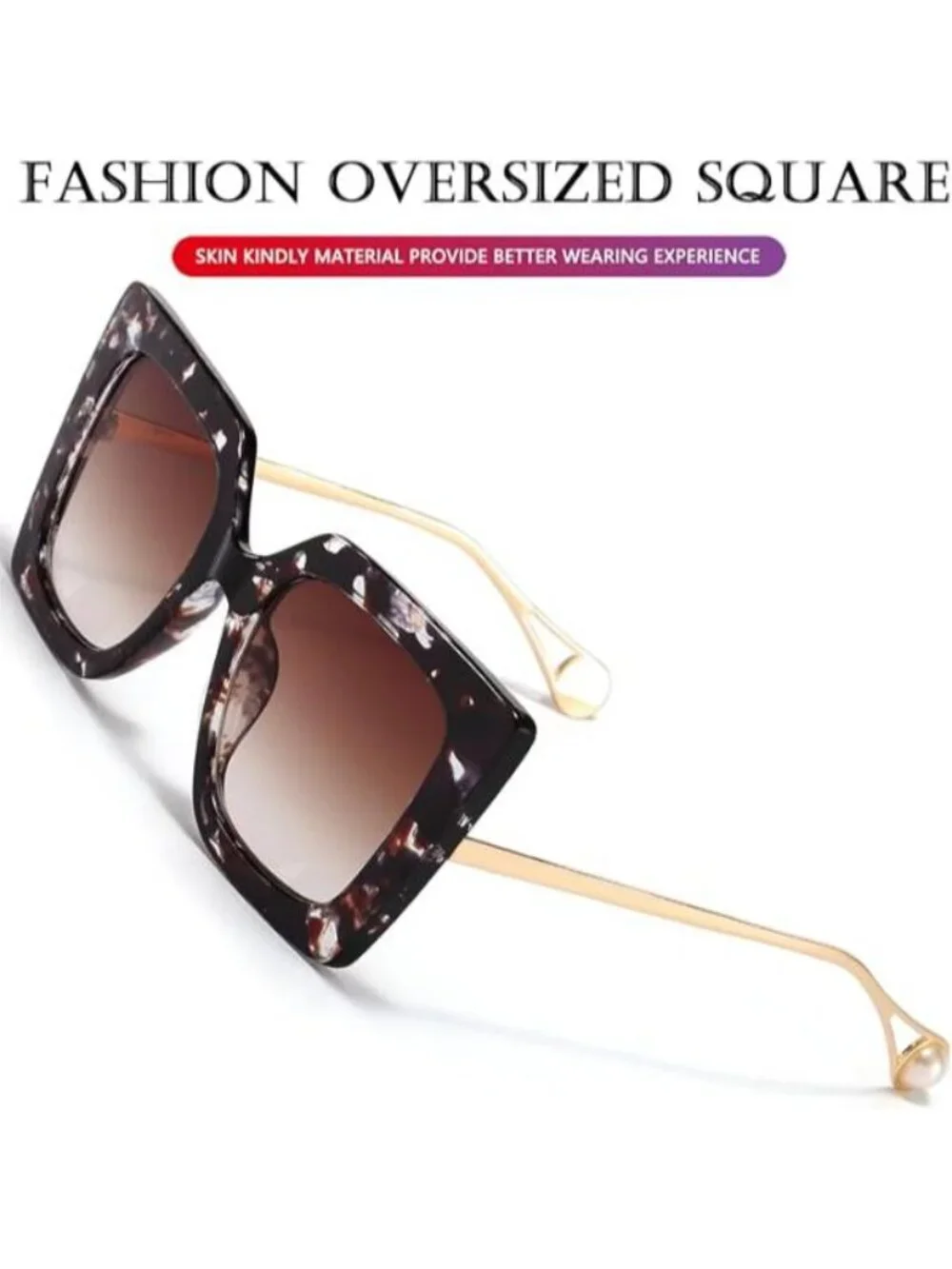 Women's Oversized Sunglasses Retro Square Frame Sun Glasses Shades Brown Floral